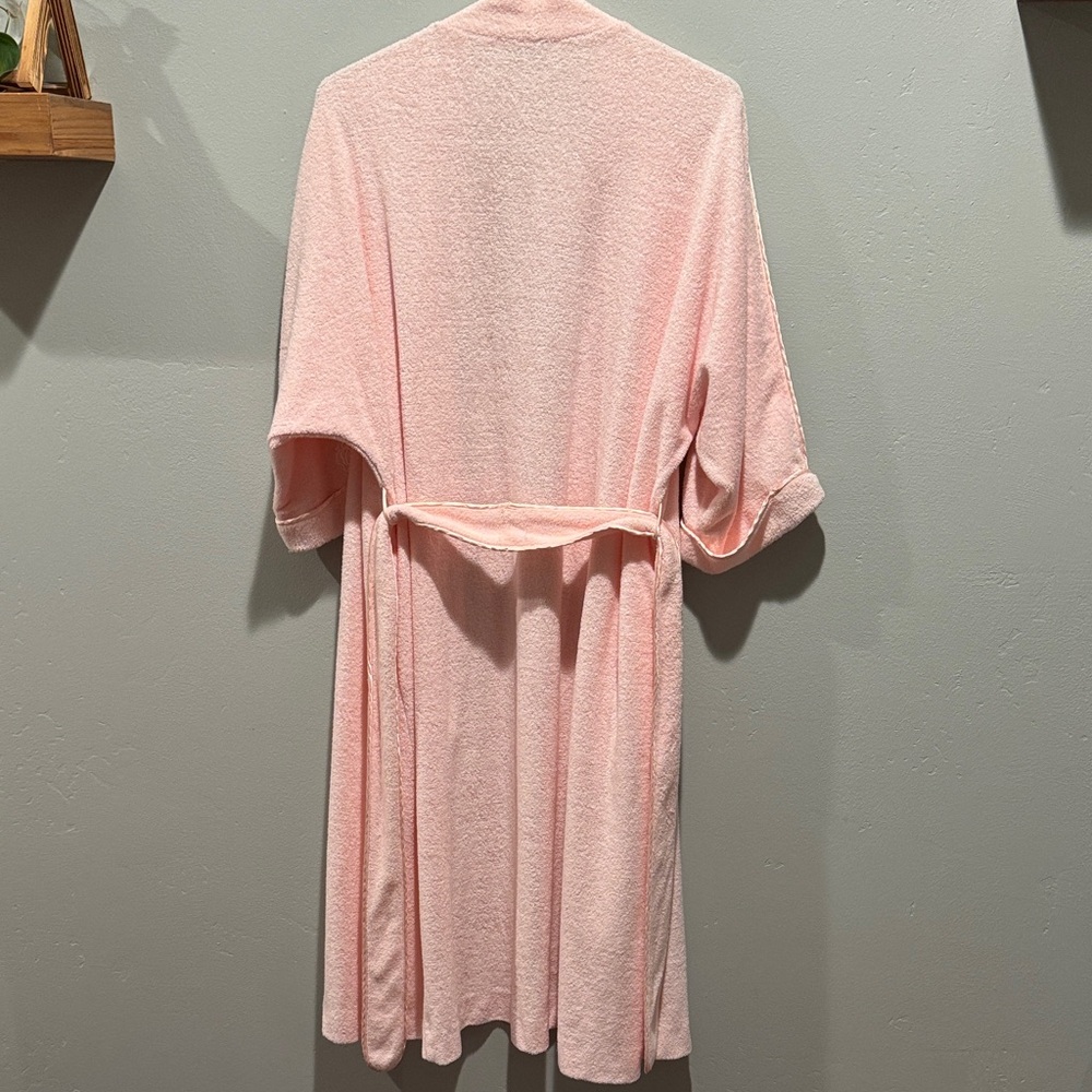Vintage Christian Dior Carnation Pink Lace-Trim Terry Bath Lounge Robe with Tie - Picture 10 of 14